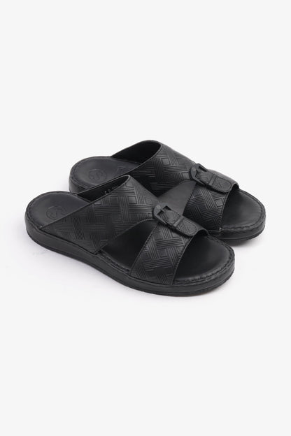 COMFORT PLUS EMBOSSED LEATHER HANDSTITCHED ARABIC SANDALS BLACK