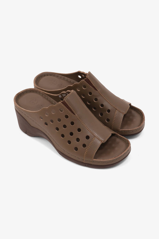 COMFORT PLUS SLIP-ON WEDGE SANDALS WITH PERFORATED DESIGN TRUFFLE