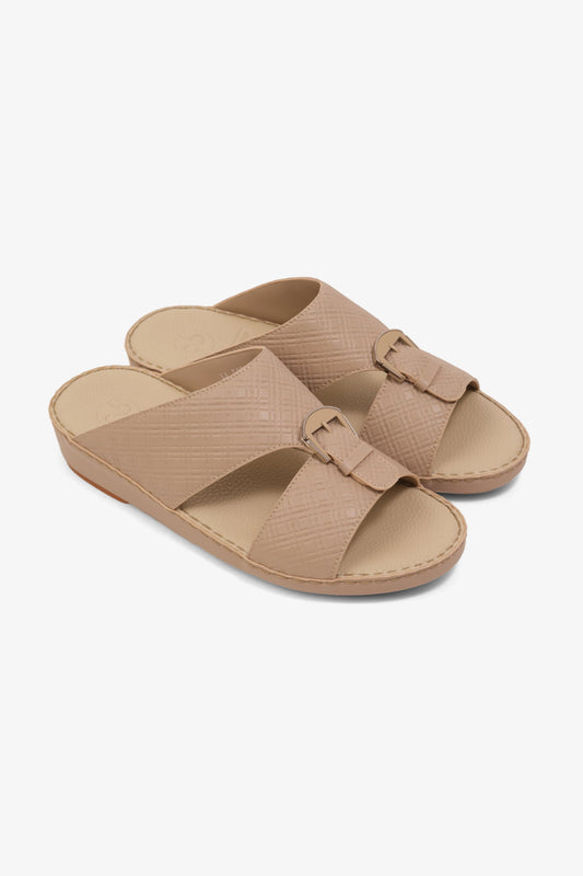 COMFORT PLUS MEN'S CUSHIONED LEATHER SLIP-ON SANDALS MANDORLA