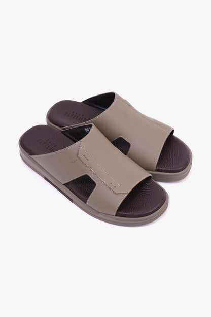 CAVALIER Men's Leather Slide Sandals with Cushioned Footbed Stone