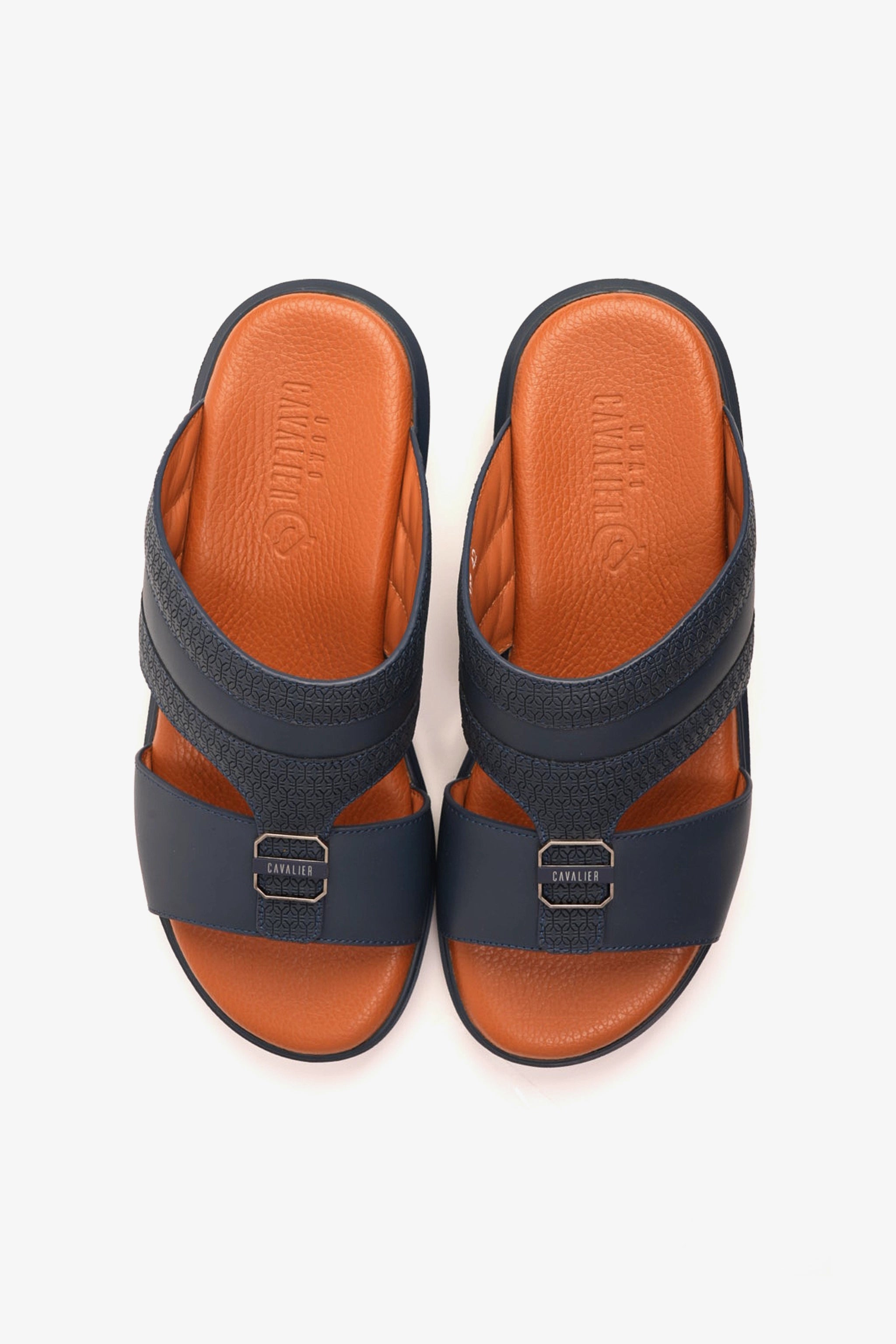 CAVALIER MEN'S LEATHER TEXTURED SANDALS NAVY