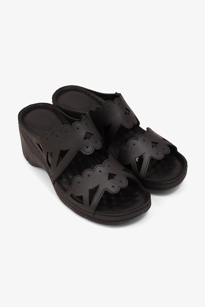 COMFORT PLUS OPEN -TOE SANDALS WITH CUTOUT DESIGN BLACK