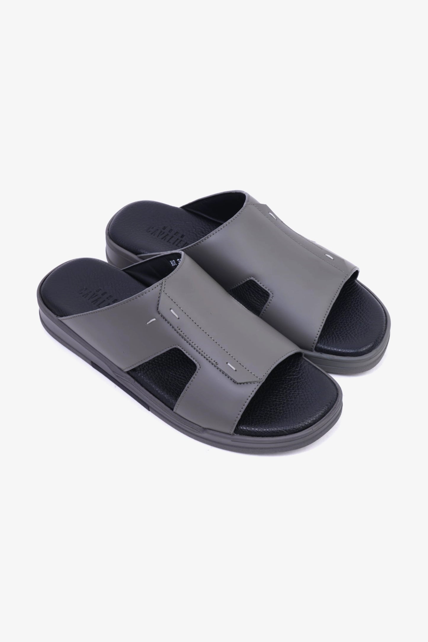 CAVALIER Men's Leather Slide Sandals with Cushioned Footbed Grey