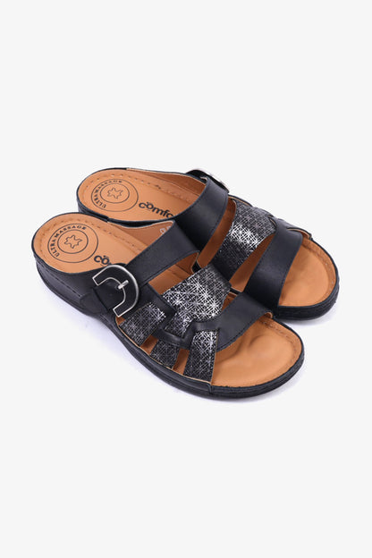 Comfort Plus Stylish and Comfortable Double Buckle Sandals Black