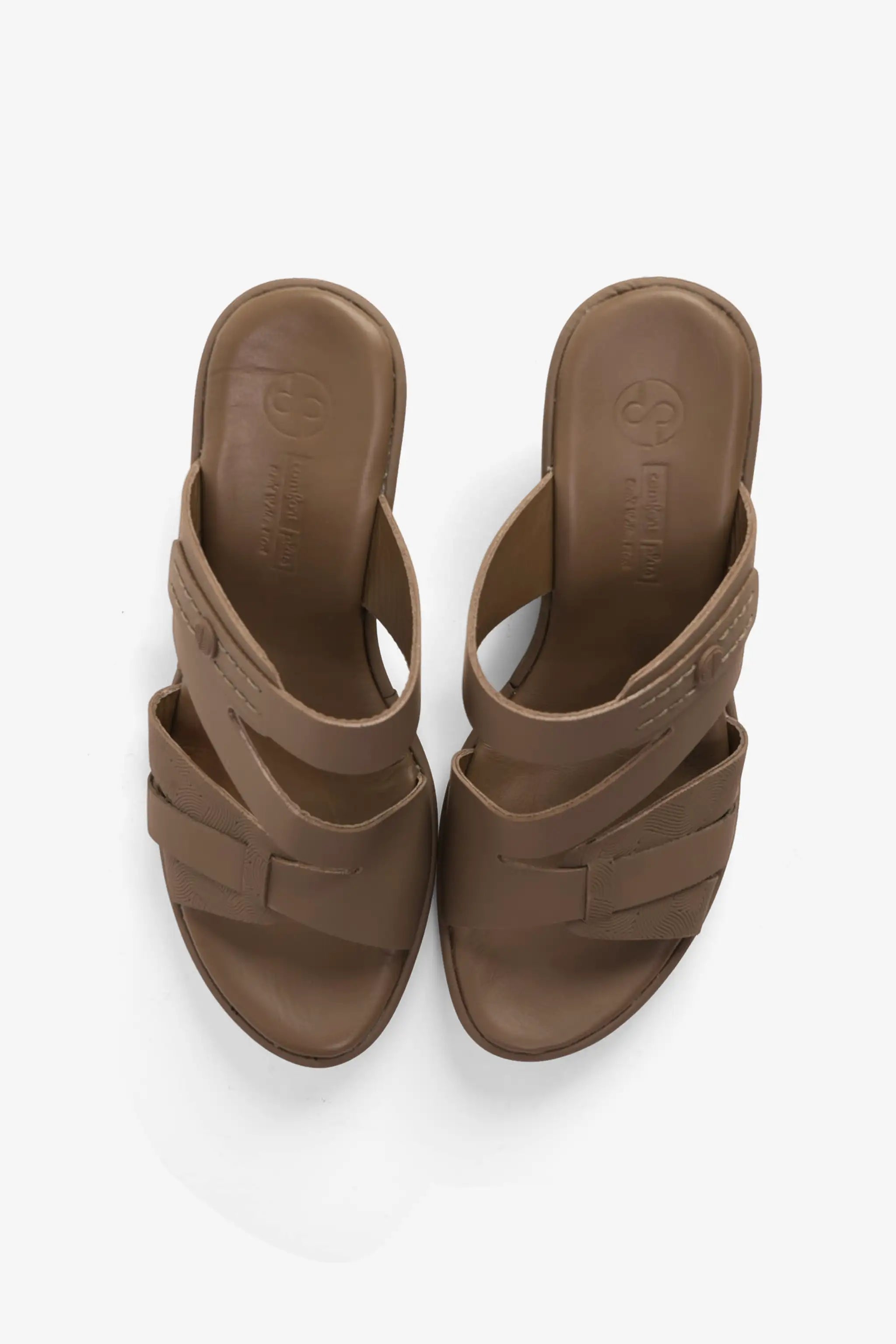 COMFORT PLUS LEATHER CUT-OUT SANDALS WITH LOW HEEL TRUFFLE