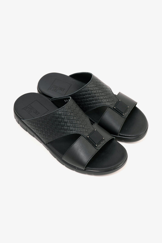 Comfort Plus Men's Embossed Leather Sandals with Antiskid Grip Black