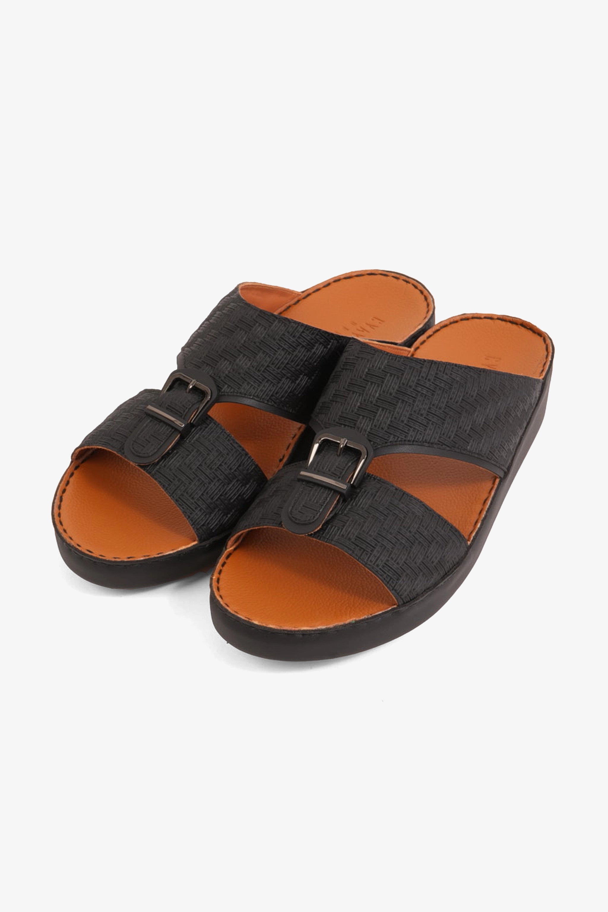 UOMO CAVALIER PREMIUM LEATHER ARABIC SANDALS BLACK - Seventy7
