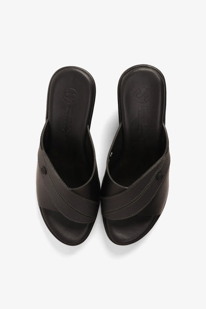 COMFORT PLUS SUPORTIVE LEATHER MULES WITH LOW HEEL BLACK