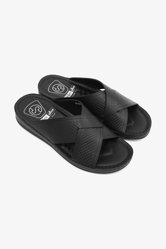 Comfort Plus Men's Leather Arabic Sandals with Silver Accent Black