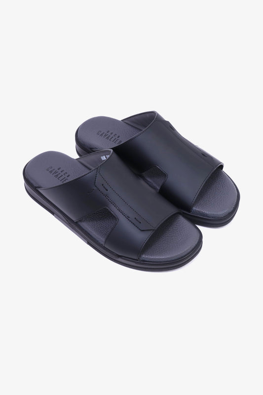 CAVALIER Men's Leather Slide Sandals with Cushioned Footbed Black