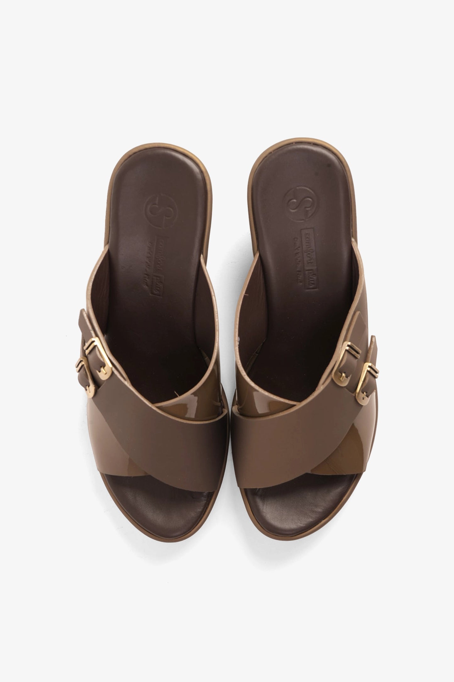 COMFORT PLUS WEDGE MULES WITH DOUBLE BUCKLE TRUFFLE