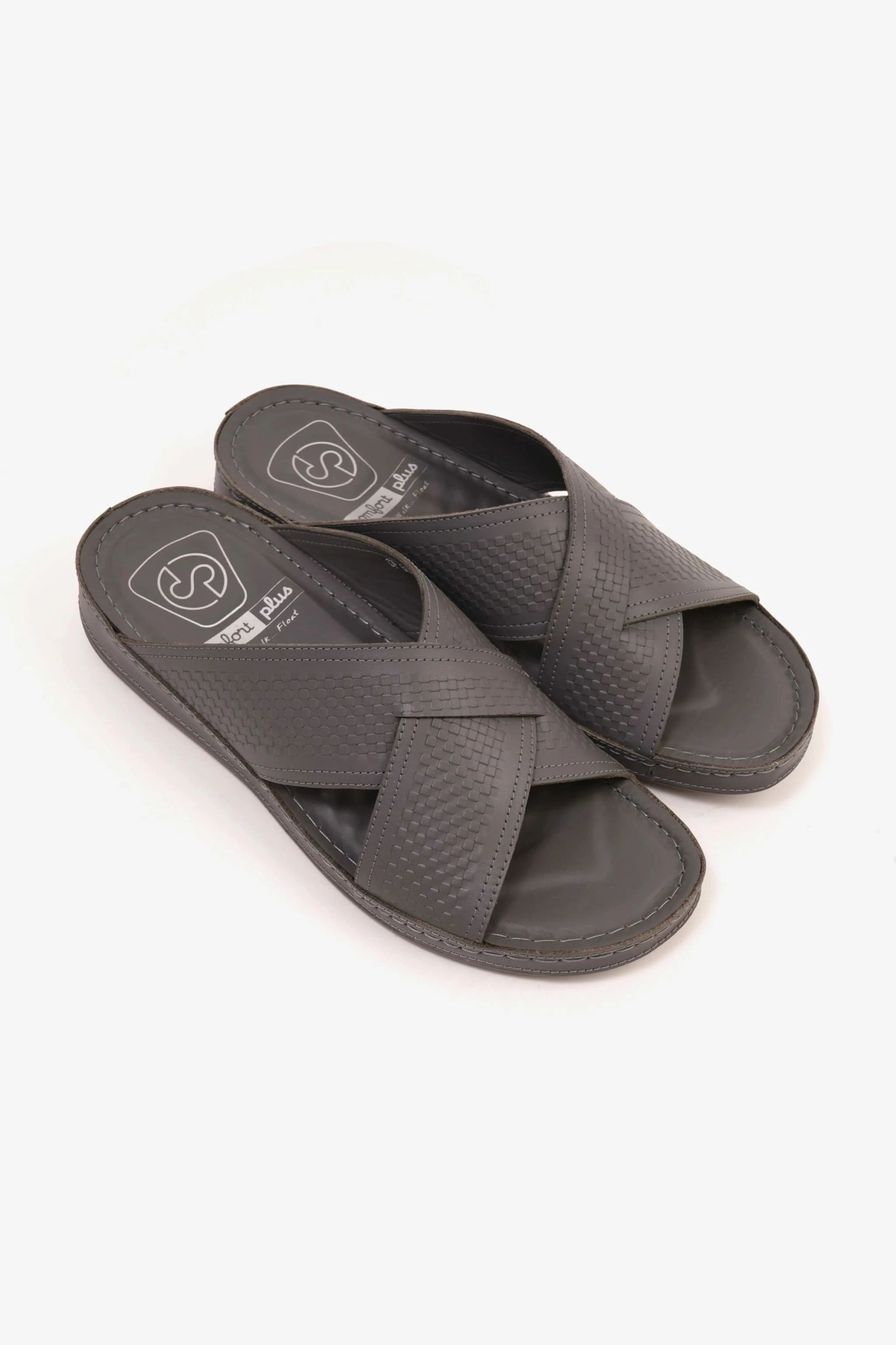 Comfort Plus Men's Leather Arabic Sandals with Silver Accent Dark Grey