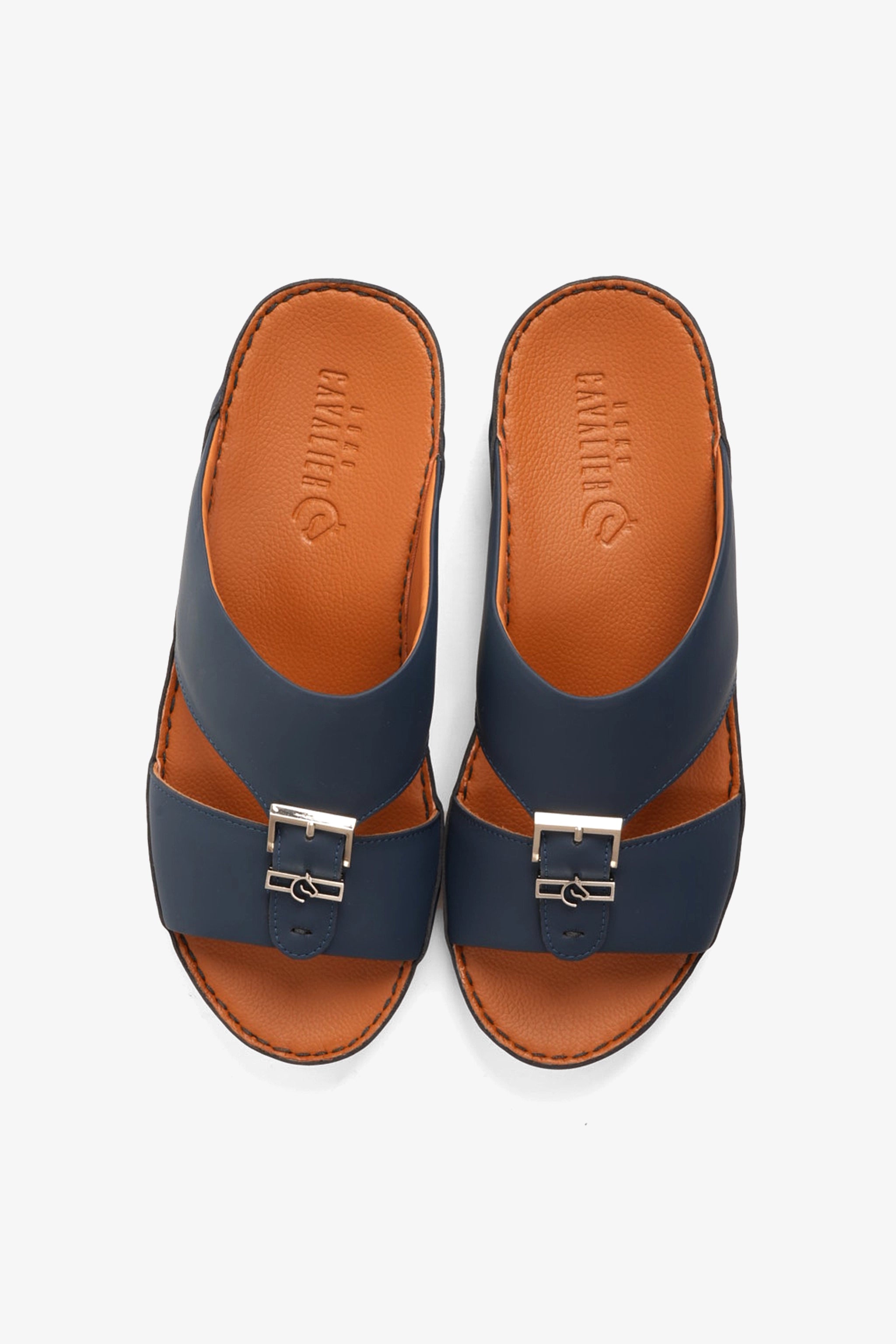 UOMO CAVALIER EMBOSSED LEATHER HANDSTITCHED ARABIC SANDALS NAVY