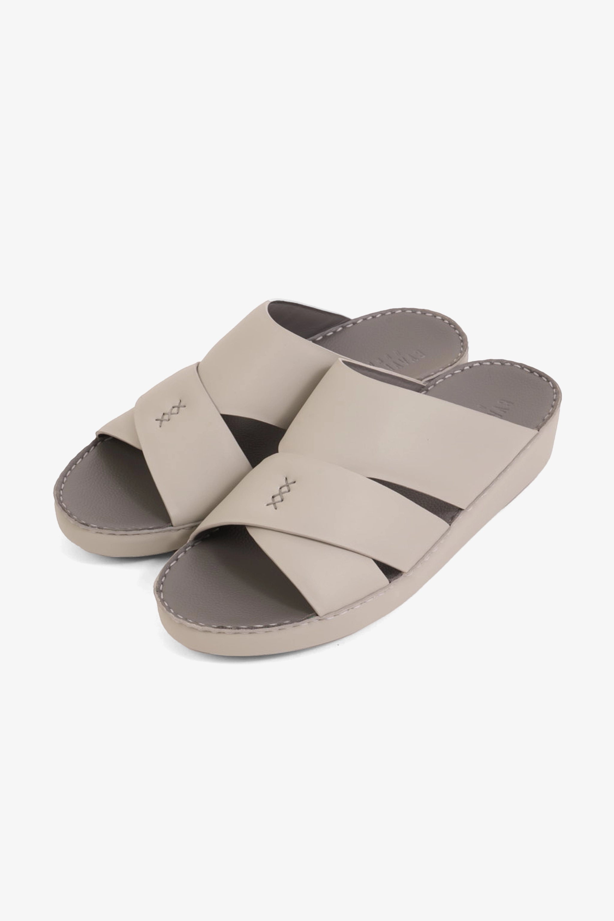 UOMO CAVALIER MEN'S ELITE LEATHER ARABIC SANDALS LIGHT GREY