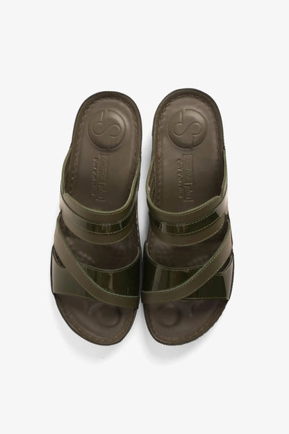 COMFORT PLUS ULTRA SOFT LEATHER SLIDES WOMEN'S OLIVE