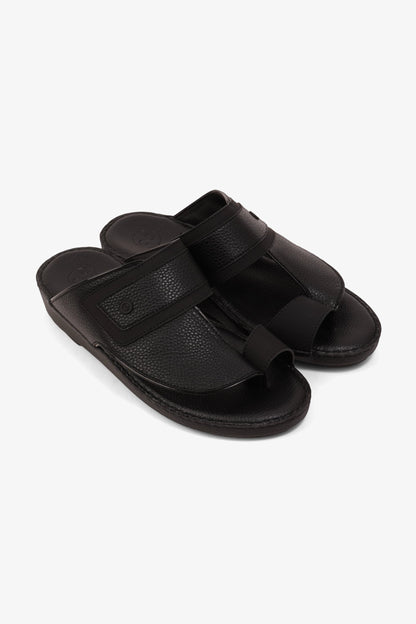 COMFORT PLUS LEATHER SANDALS WITH COMFORTABLE FOOTBED BLACK