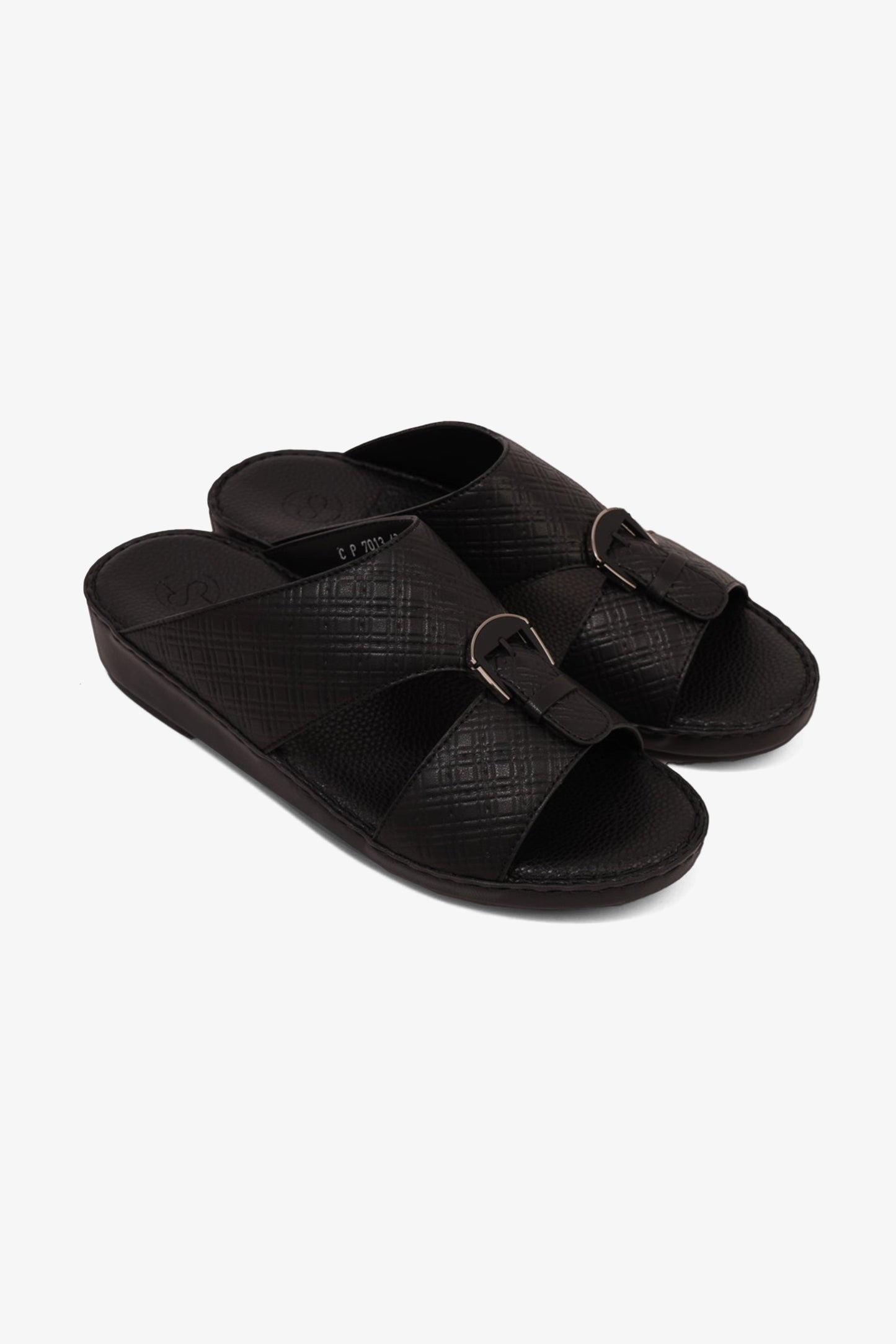 COMFORT PLUS MEN'S CUSHIONED LEATHER SLIP-ON SANDALS BLACK