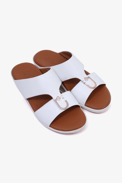 CAVALIER Men's Textured Leather Sandals with Metal Accent White