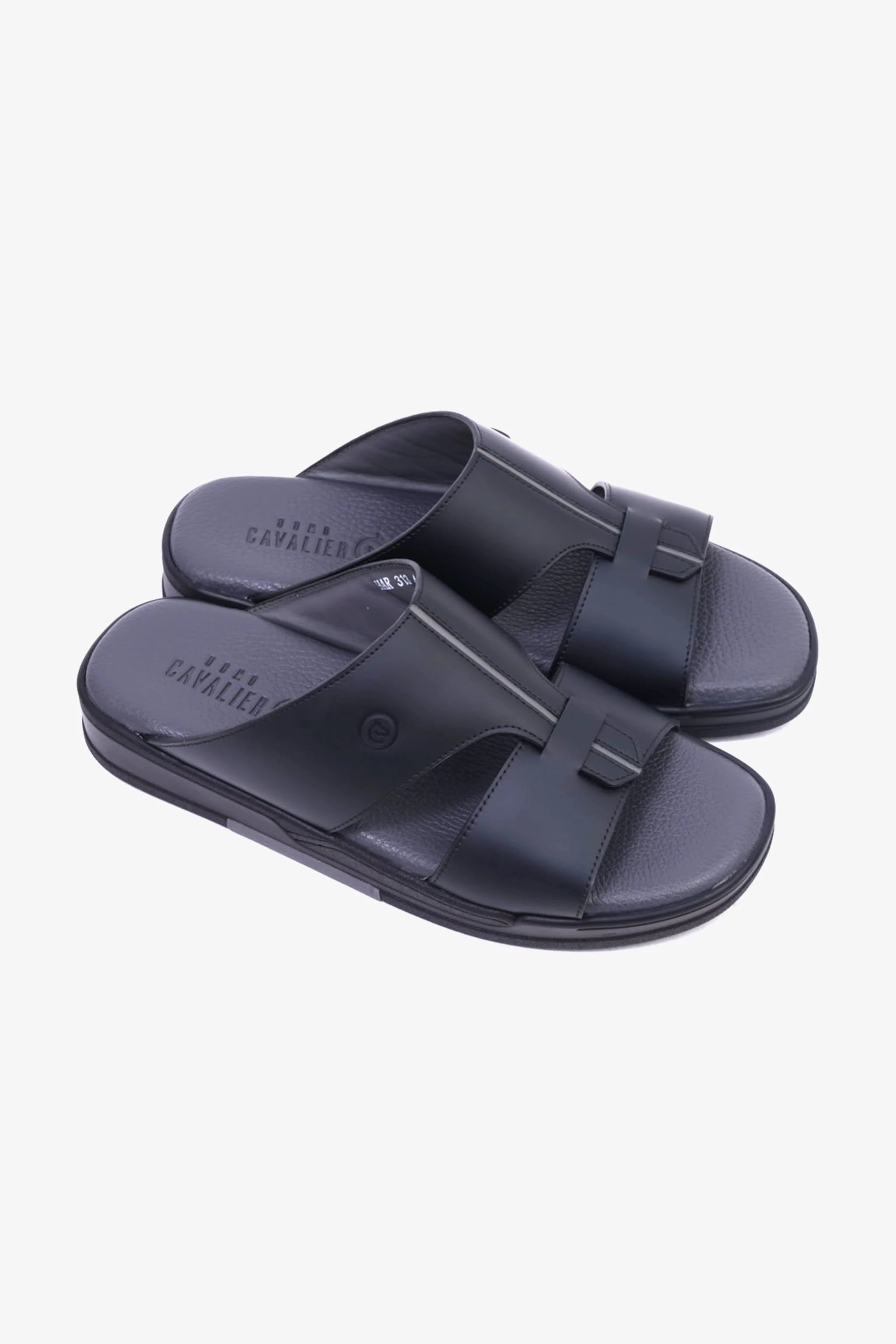 CAVALIER Men's Leather Sandals with Cut-Out Detail Black