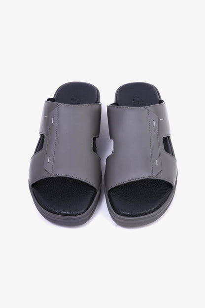 CAVALIER Men's Leather Slide Sandals with Cushioned Footbed Grey