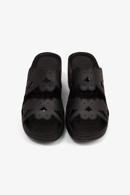 COMFORT PLUS OPEN -TOE SANDALS WITH CUTOUT DESIGN BLACK