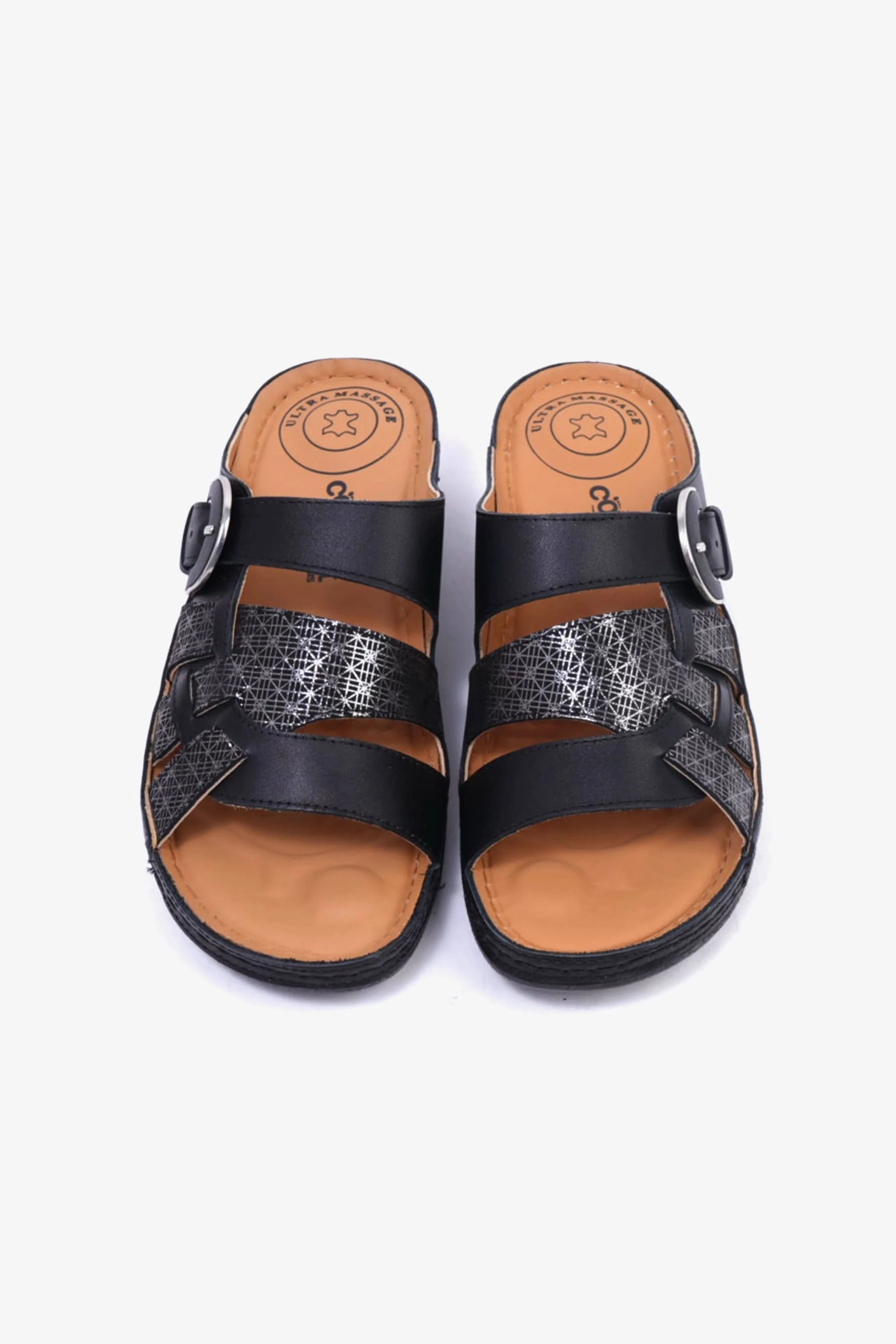 Comfort Plus Stylish and Comfortable Double Buckle Sandals Black - Seventy7