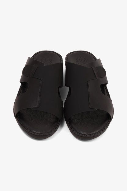 COMFORT PLUS ULTRA COMFORTABLE LEATHER SLIP-ON SANDALS BLACK