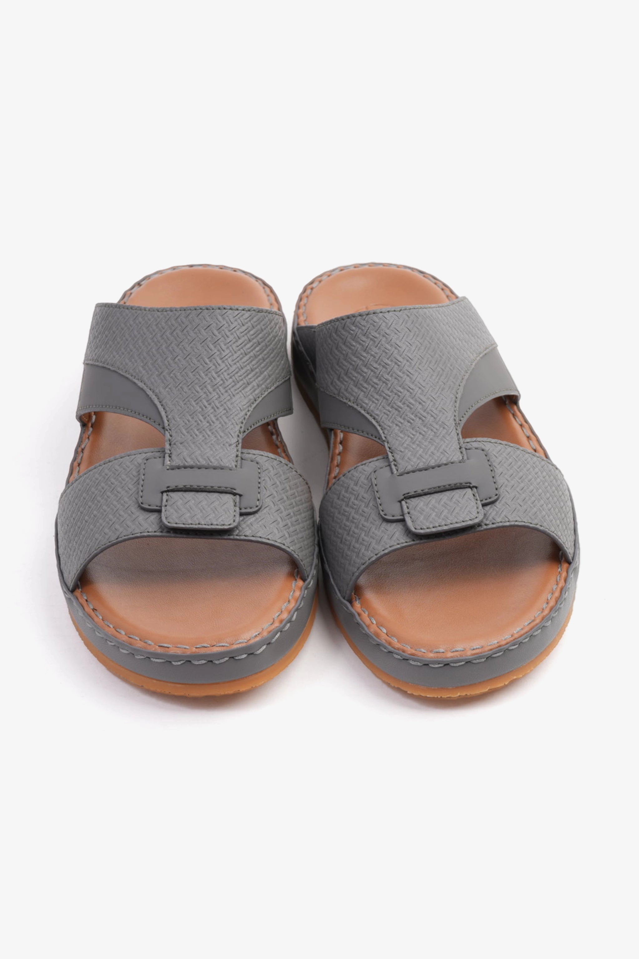 COMFORT PLUS MEN'S GENIUNE LEATHER COMFORTABLE FOOTBED SANDALS DARK-GREY