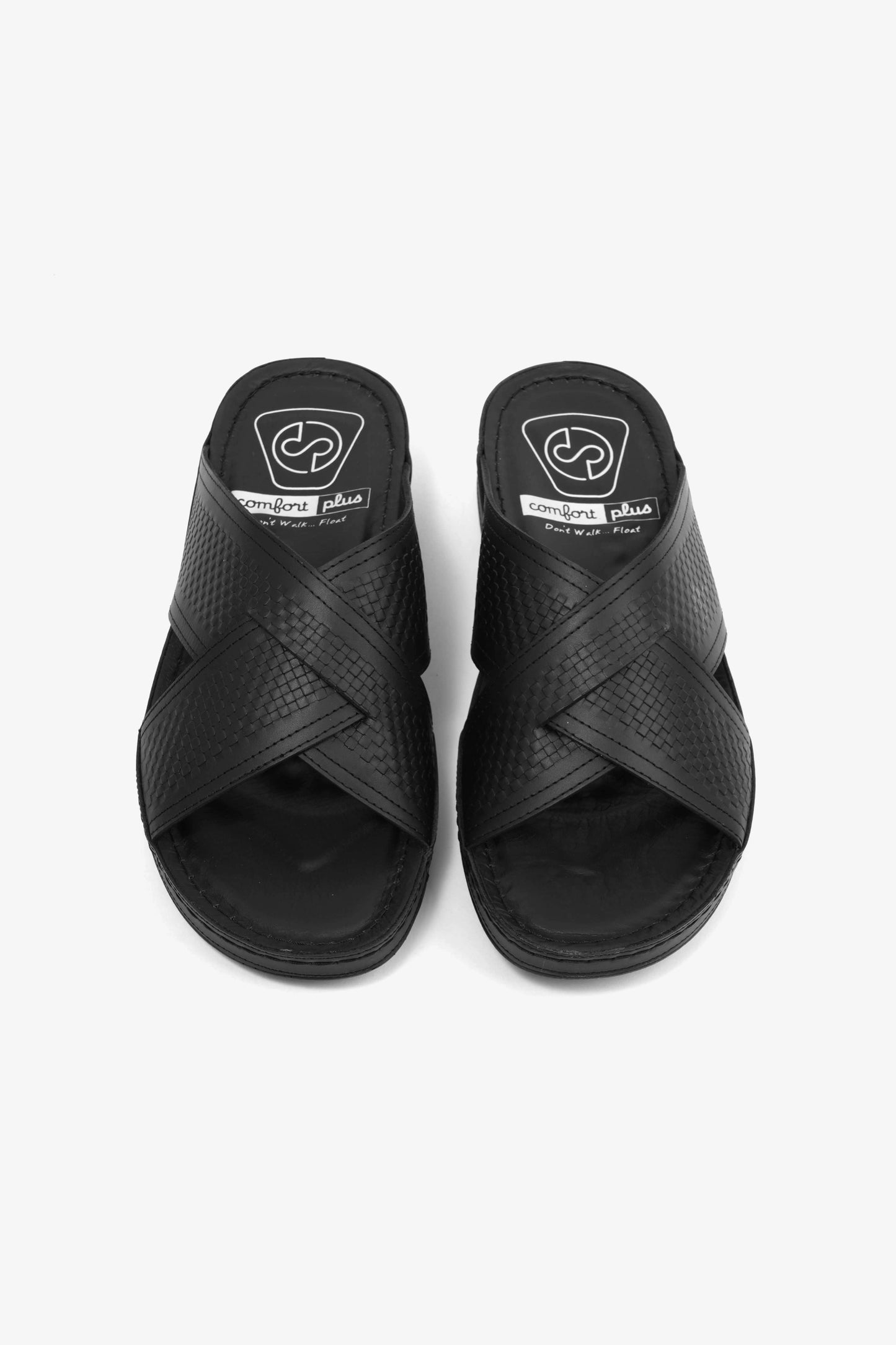 Comfort Plus Men's Leather Arabic Sandals with Silver Accent Black