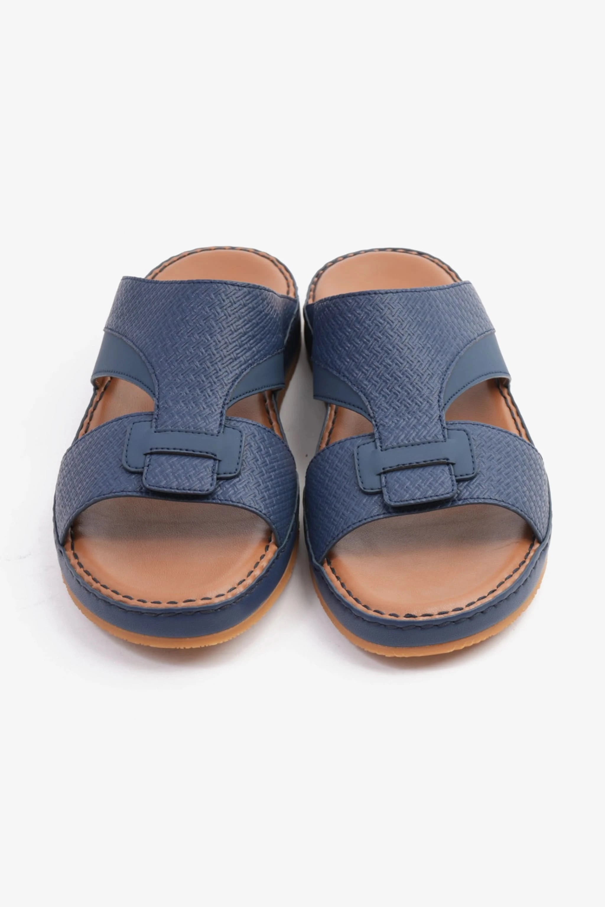 COMFORT PLUS MEN'S GENIUNE LEATHER COMFORTABLE FOOTBED SANDALS NAVY