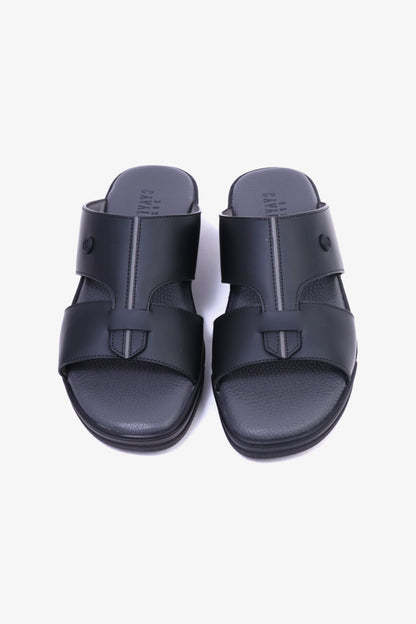 CAVALIER Men's Leather Sandals with Cut-Out Detail Black