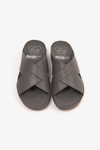 Comfort Plus Men's Leather Arabic Sandals with Silver Accent Dark Grey