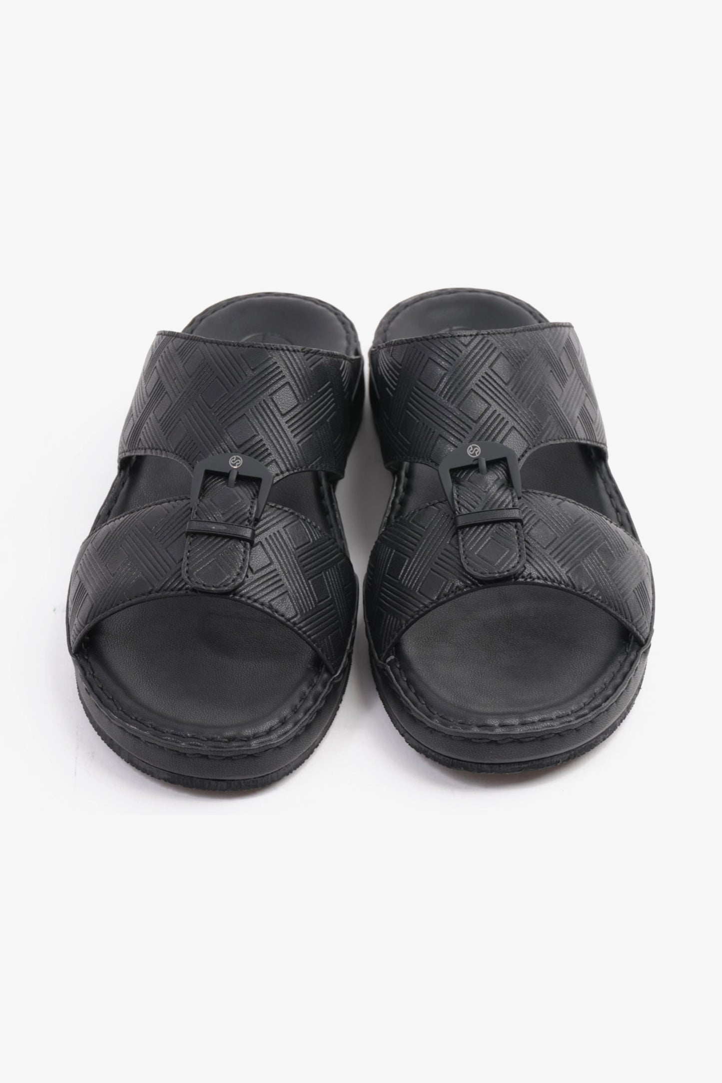 COMFORT PLUS EMBOSSED LEATHER HANDSTITCHED ARABIC SANDALS BLACK