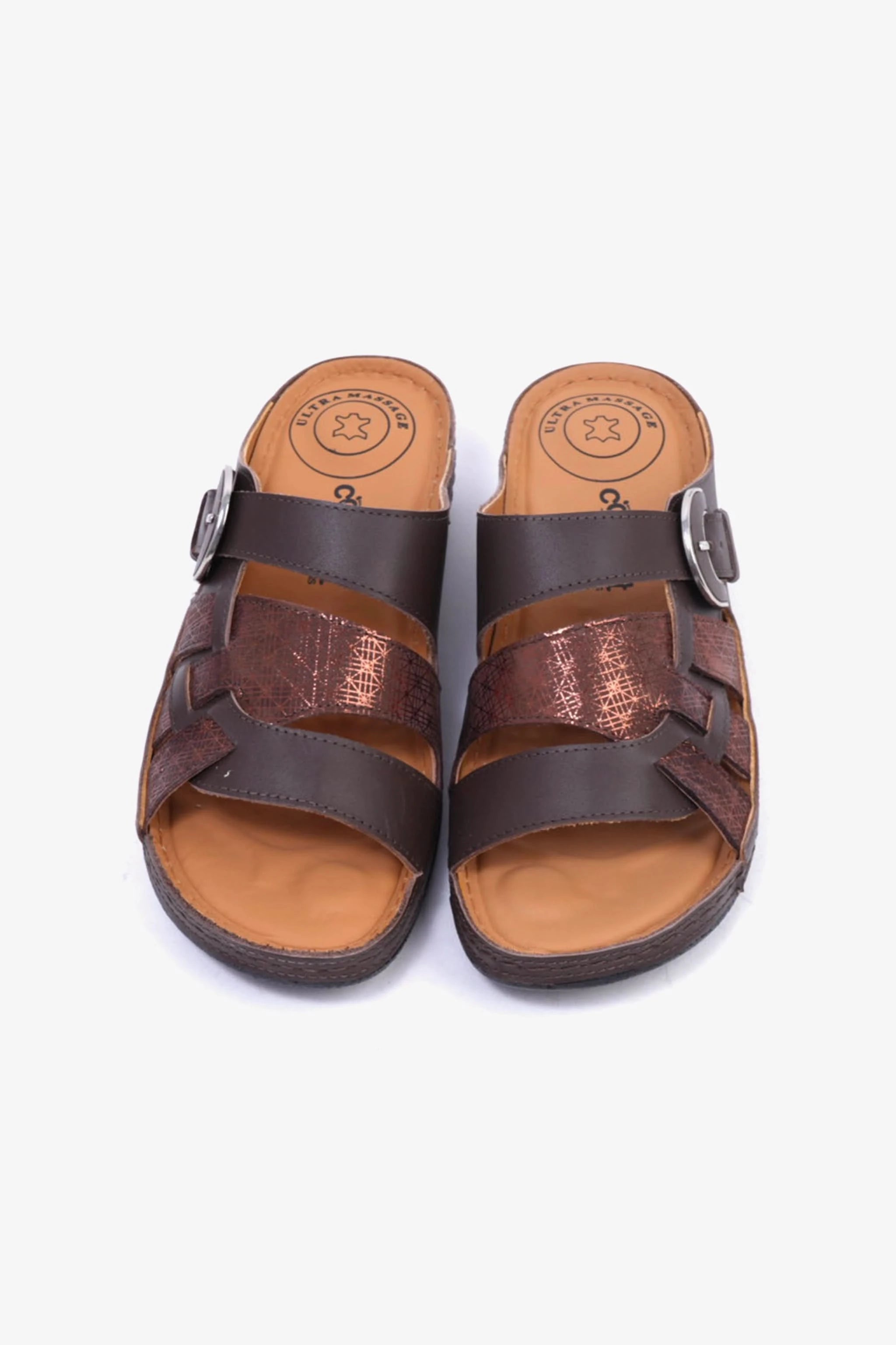 Comfort Plus Stylish and Comfortable Double Buckle Sandals Brown