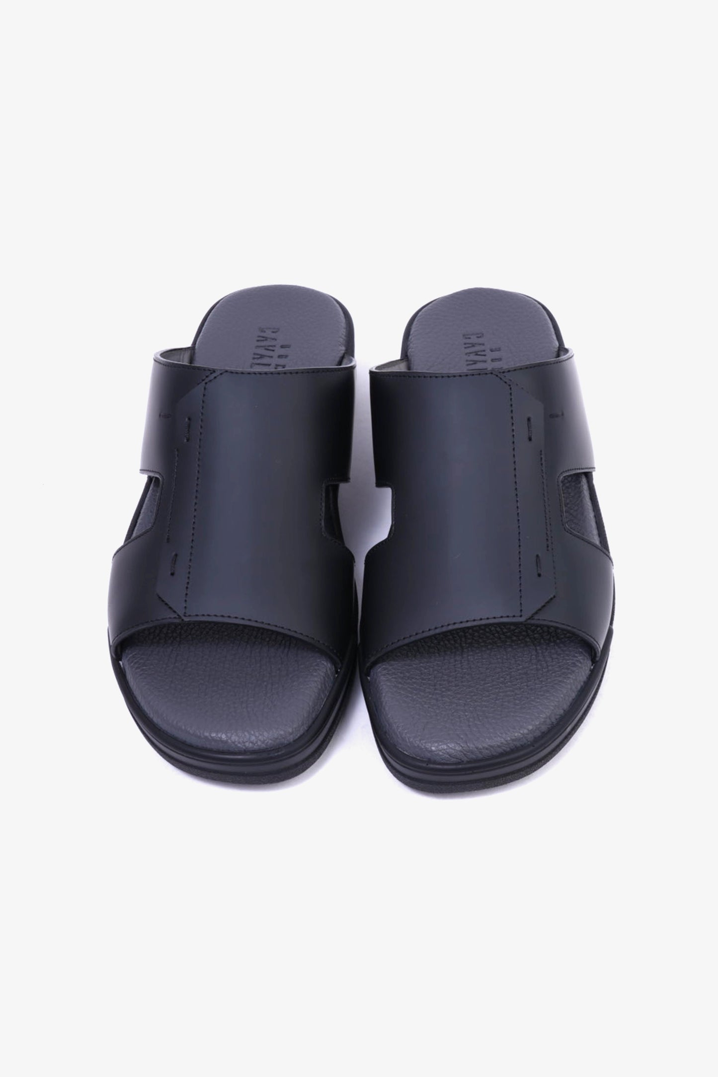 CAVALIER Men's Leather Slide Sandals with Cushioned Footbed Black