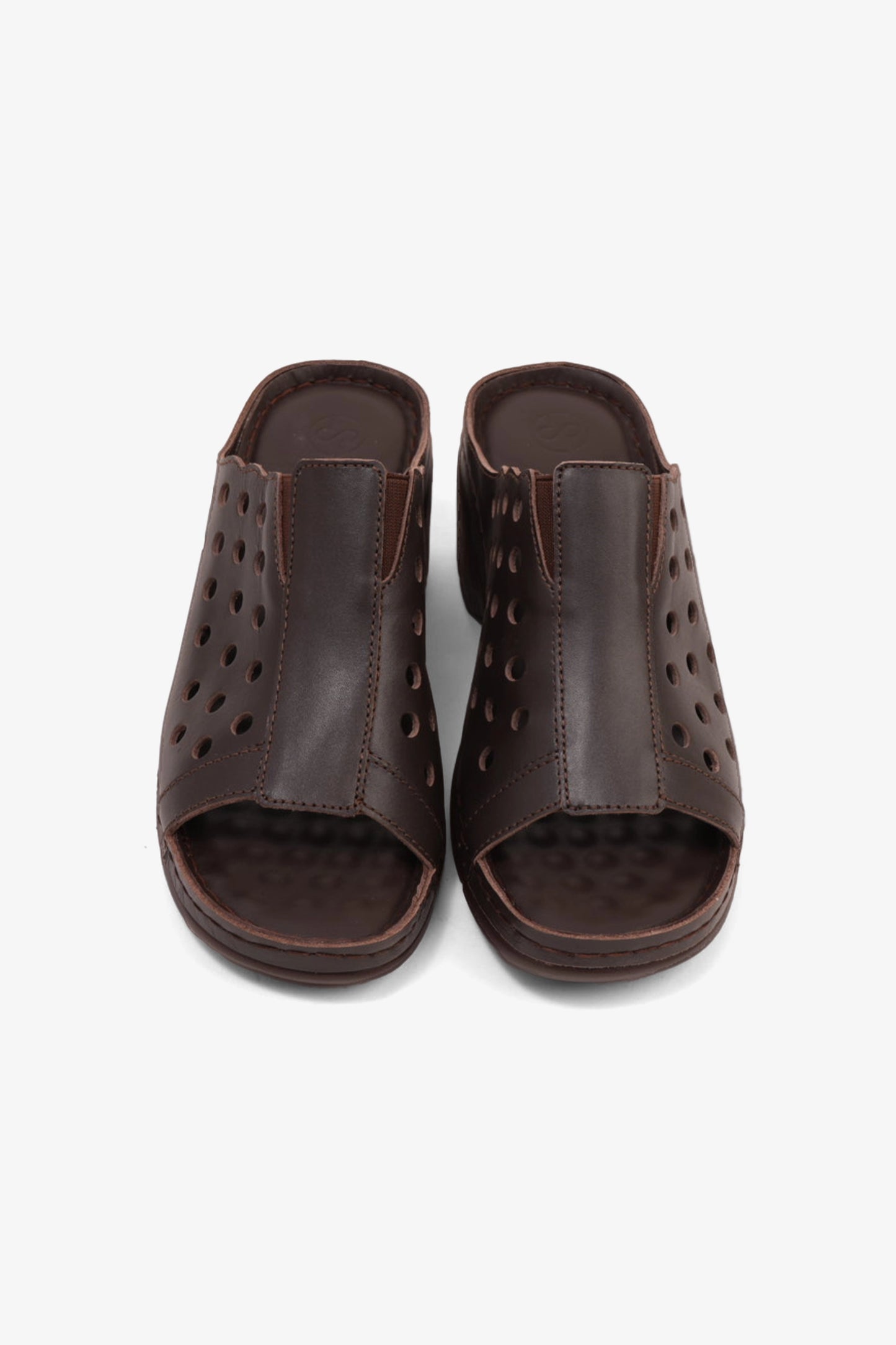 COMFORT PLUS SLIP-ON WEDGE SANDALS WITH PERFORATED DESIGN BROWN