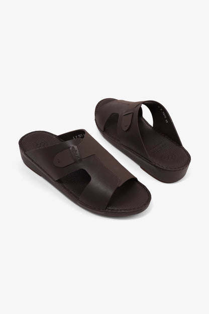 COMFORT PLUS ULTRA COMFORTABLE LEATHER SLIP-ON SANDALS DARK-BROWN