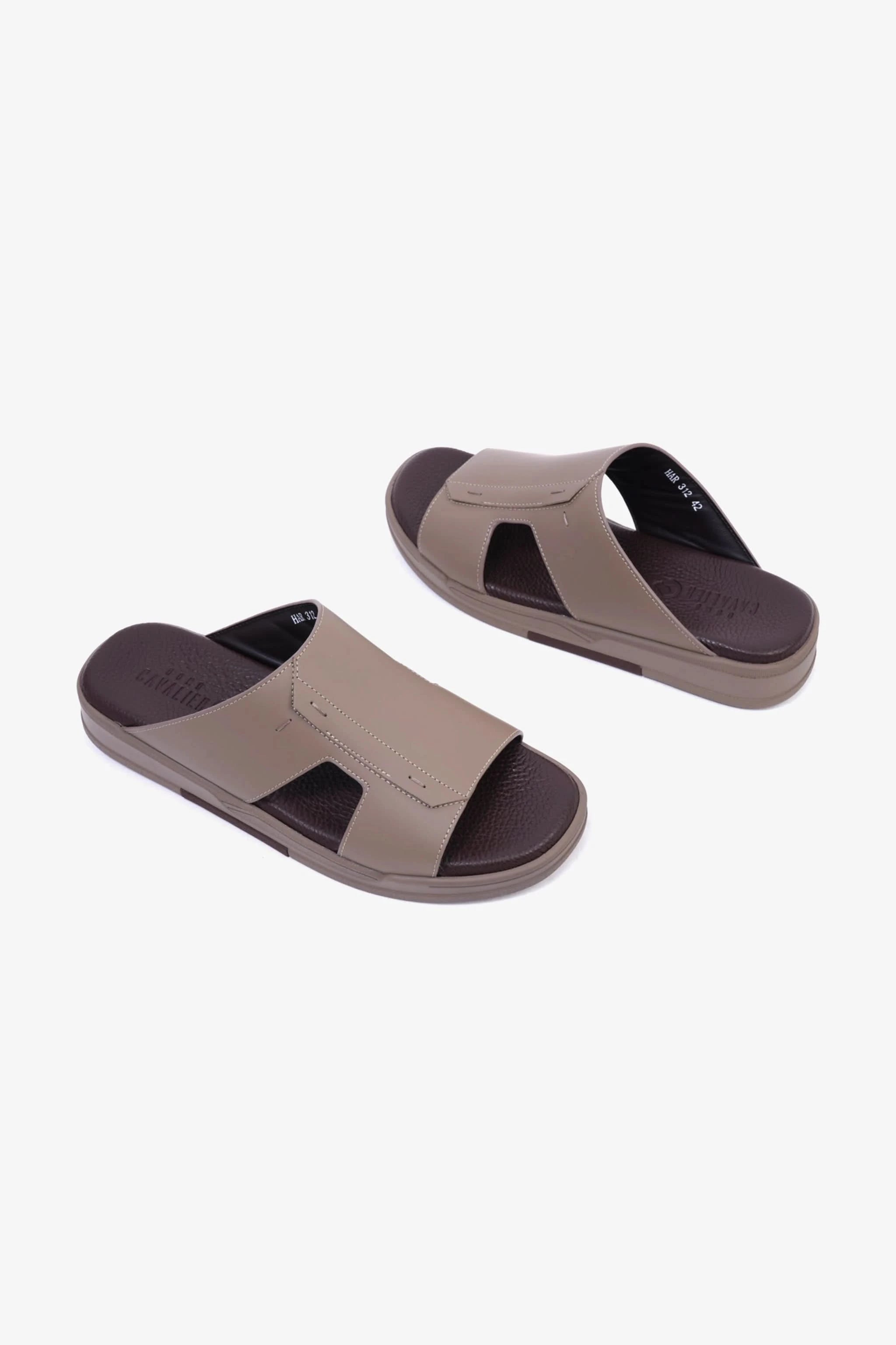 CAVALIER Men's Leather Slide Sandals with Cushioned Footbed Stone