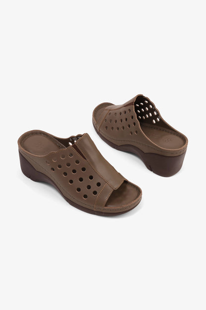 COMFORT PLUS SLIP-ON WEDGE SANDALS WITH PERFORATED DESIGN TRUFFLE