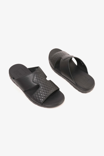 Comfort Plus Men's Quilted Leather Sandals with Stylish Cutouts Black