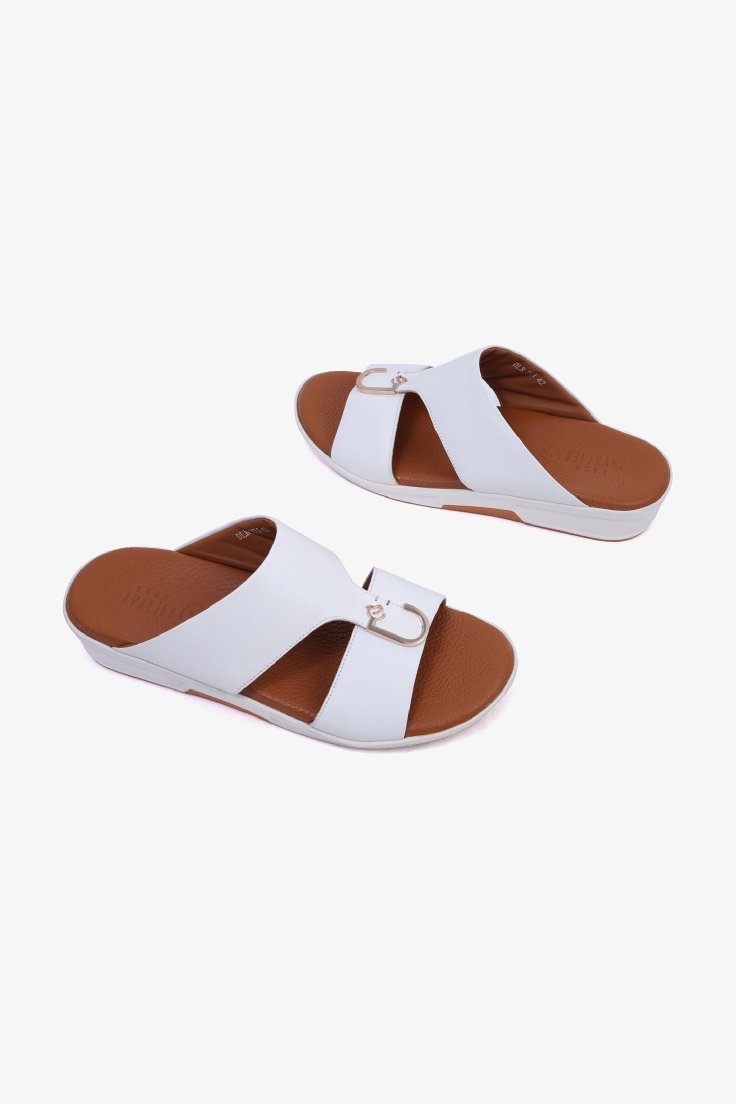 CAVALIER Men's Textured Leather Sandals with Metal Accent White