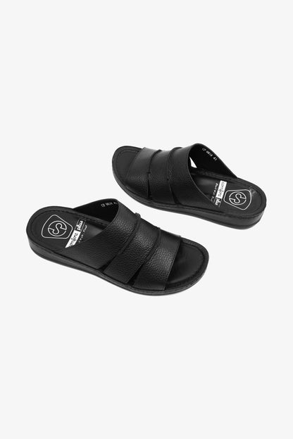 COMFORT PLUS MEN'S LEATHER SLIDE SANDAL BLACK