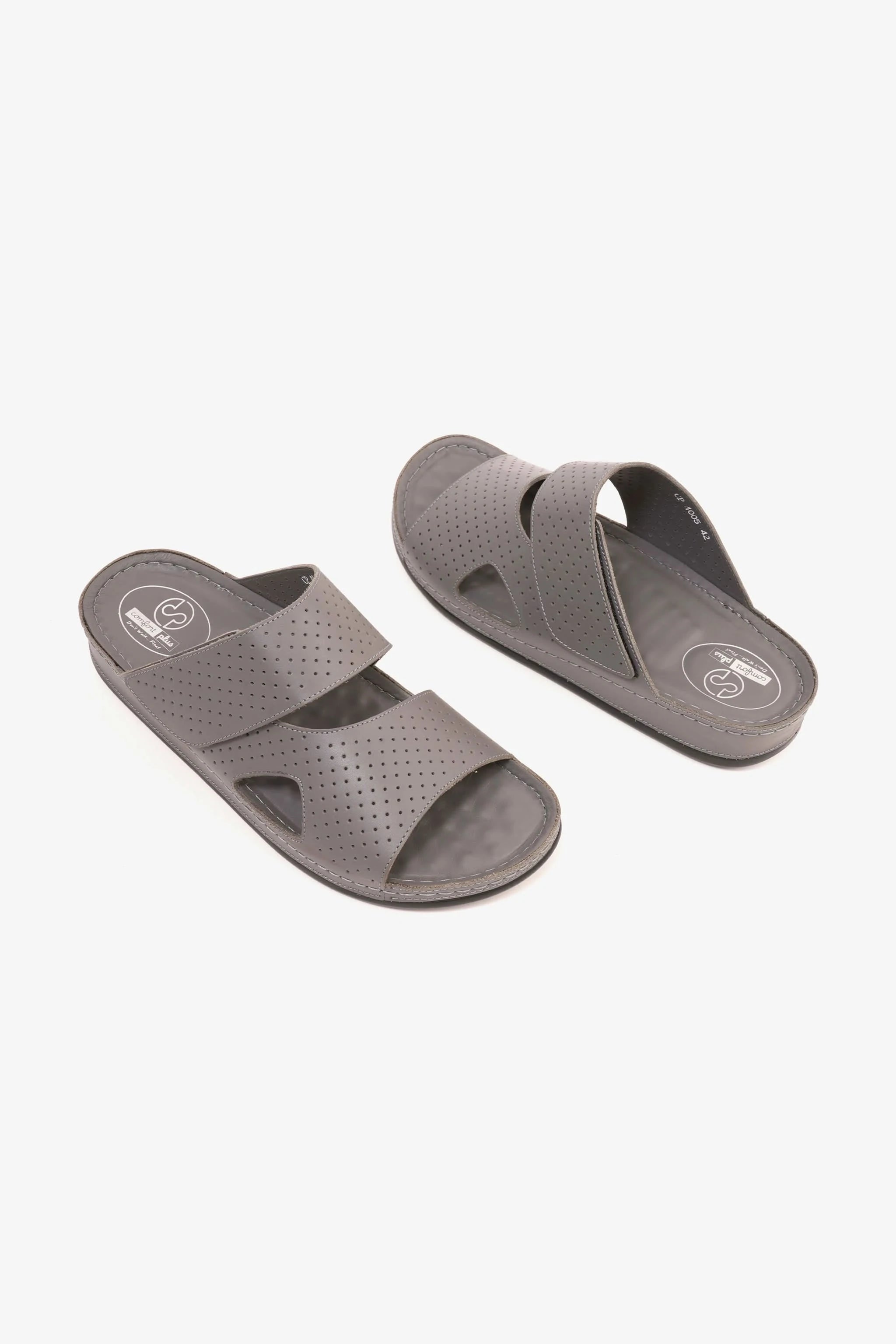 Comfort Plus Men's Al Waha Textured Slip-On Arabic Sandals Grey