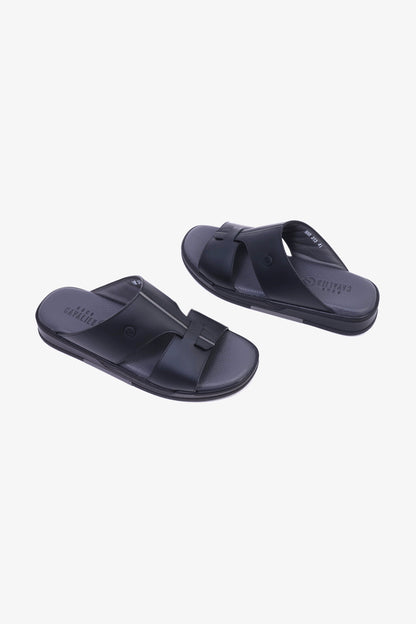 CAVALIER Men's Leather Sandals with Cut-Out Detail Black