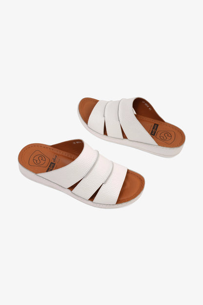 COMFORT PLUS MEN'S LEATHER SLIDE SANDAL WHITE