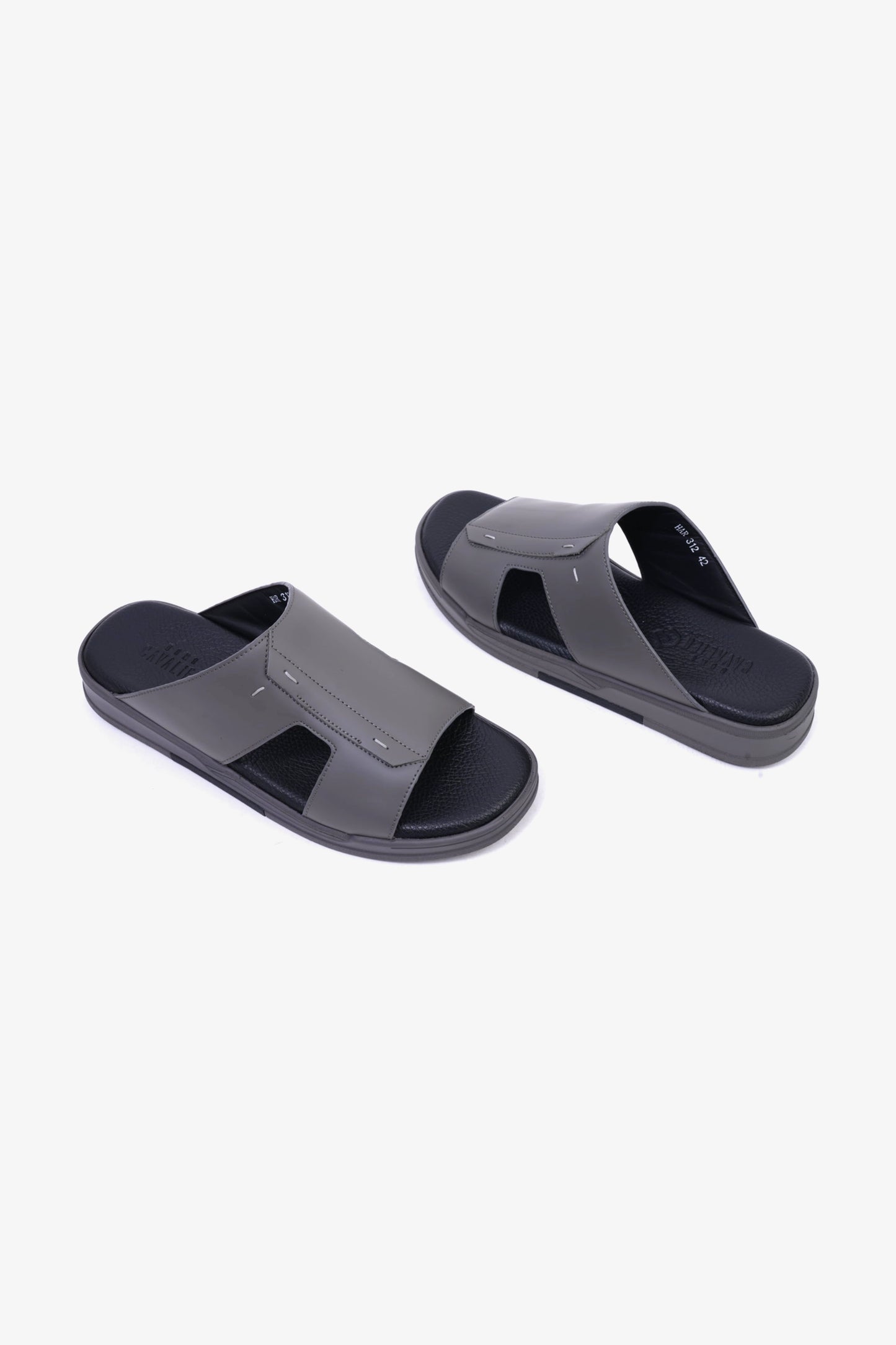 CAVALIER Men's Leather Slide Sandals with Cushioned Footbed Grey