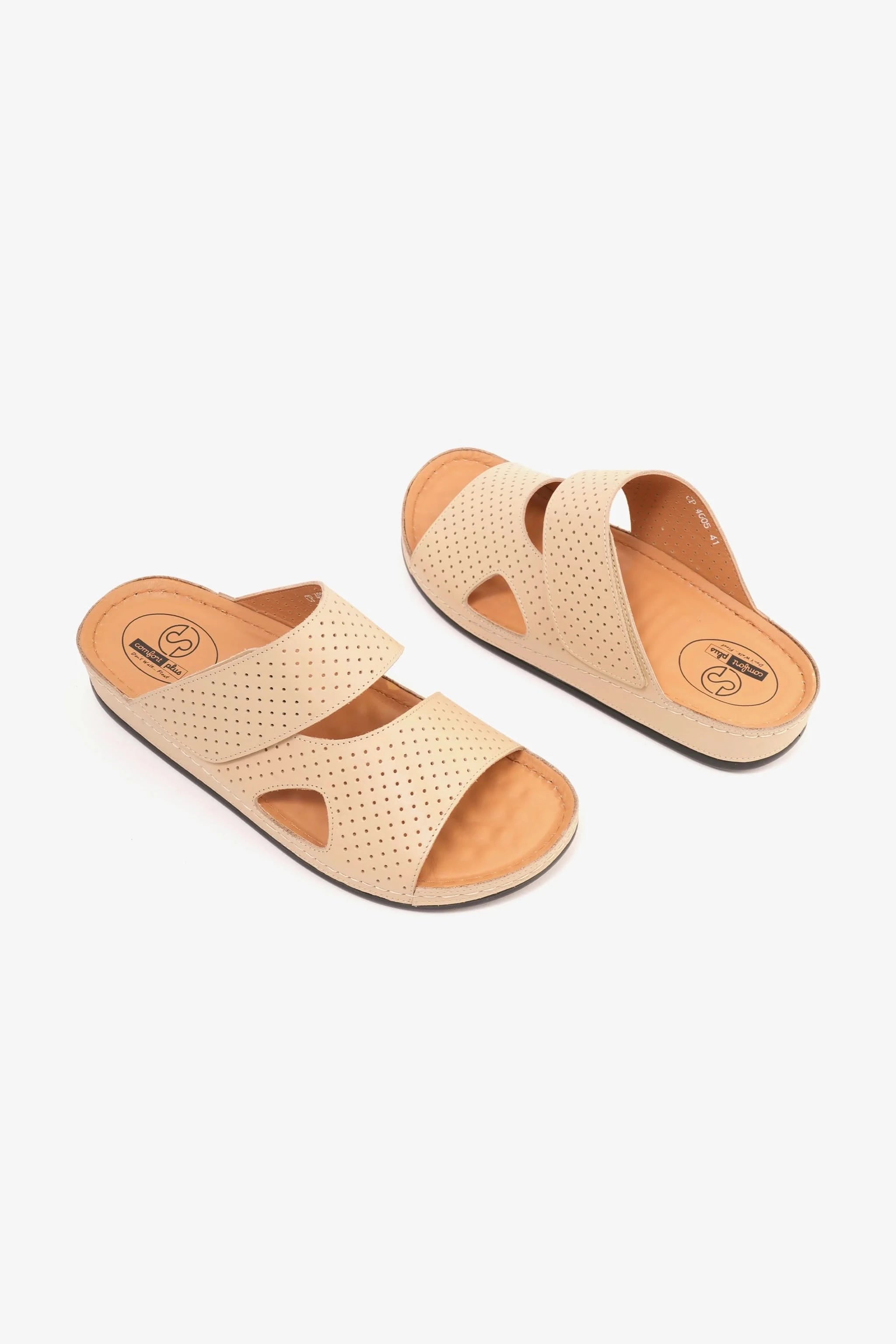 Comfort Plus Men's Al Waha Textured Slip-On Arabic Sandals Beige