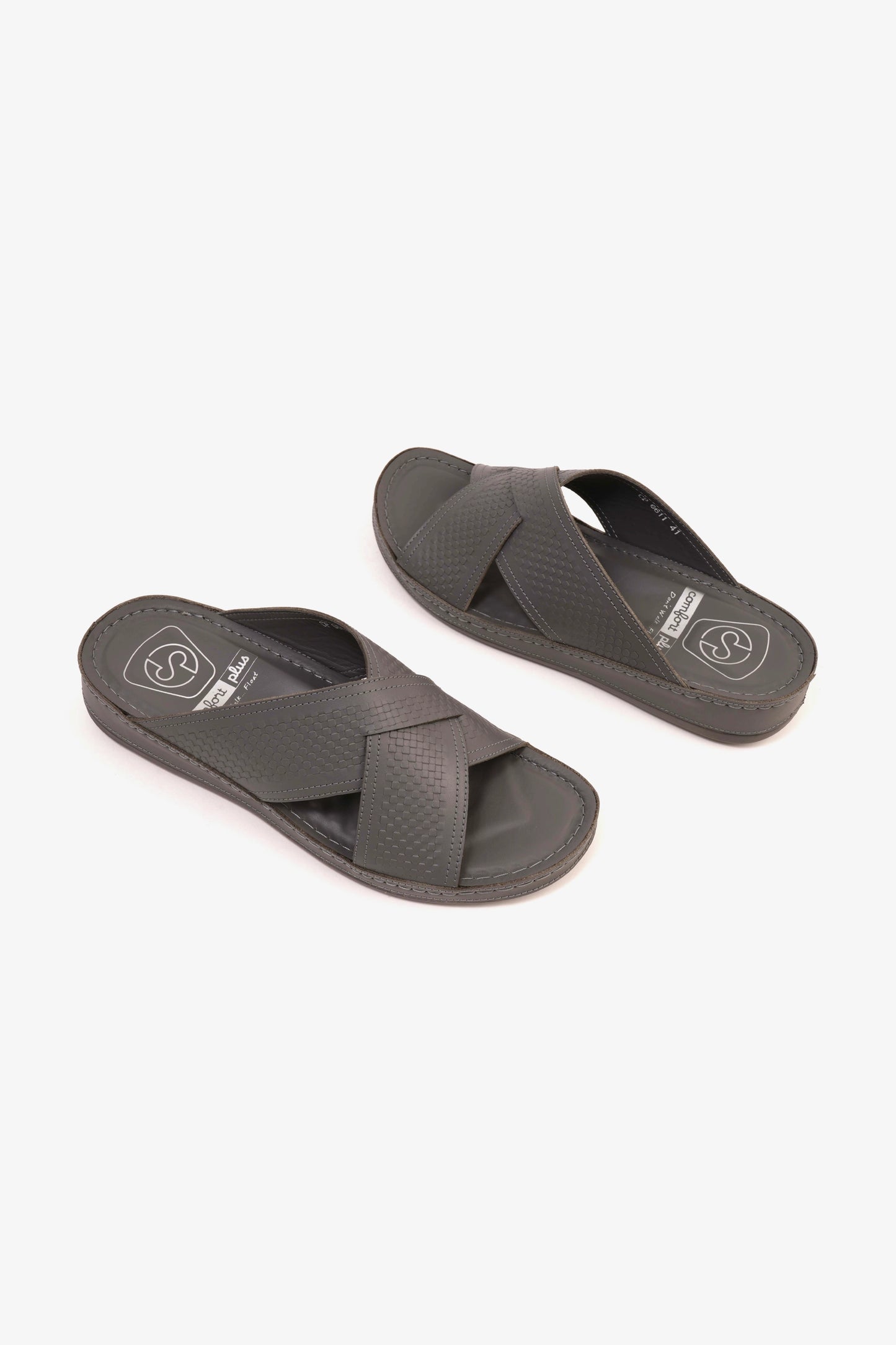 Comfort Plus Men's Leather Arabic Sandals with Silver Accent Dark Grey