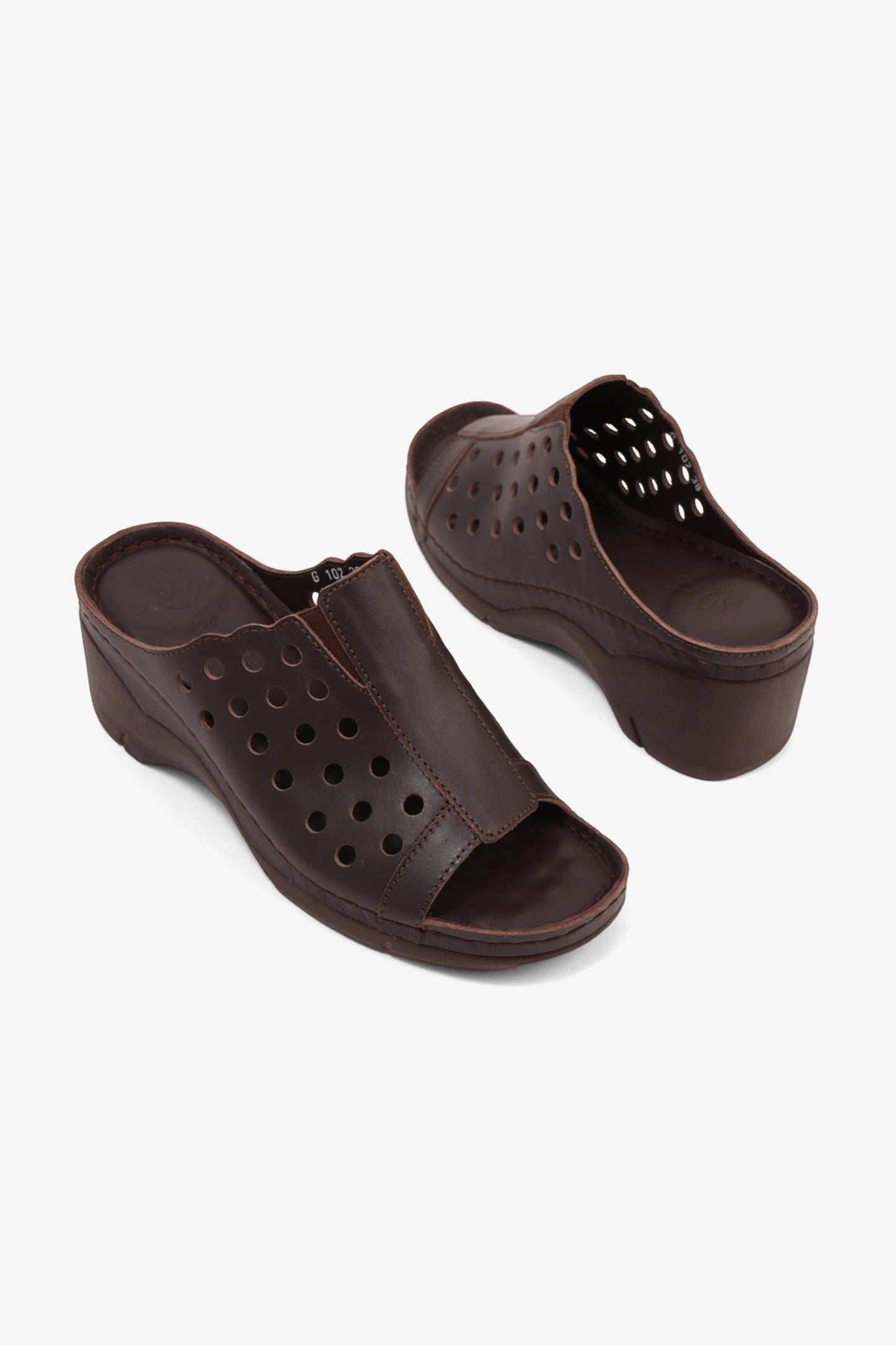 COMFORT PLUS SLIP-ON WEDGE SANDALS WITH PERFORATED DESIGN BROWN