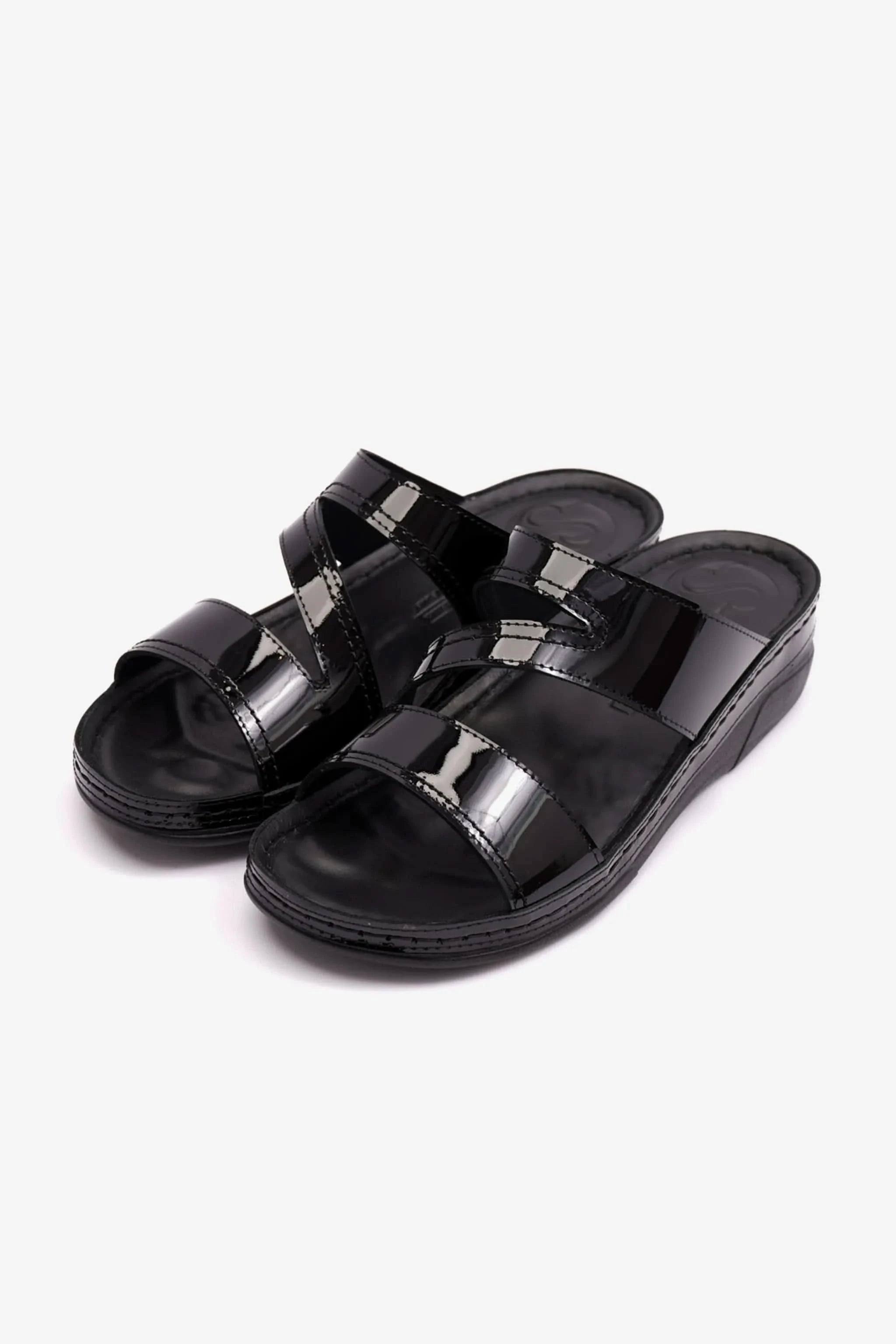 COMFORT PLUS WOMENS LOW HEEL SOFT FOOTBED SANDALS BLACK